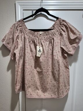 Easel Oversized Floral Off Shoulder Blouse Pink Cottagecore Boho Top Size S NWT